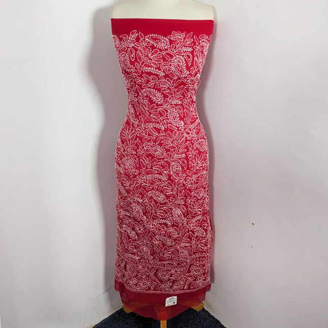 Handmade Full Jaal Chikankari Work Crinkle Chiffon Shirt Dupatta 2Pc Unstitched