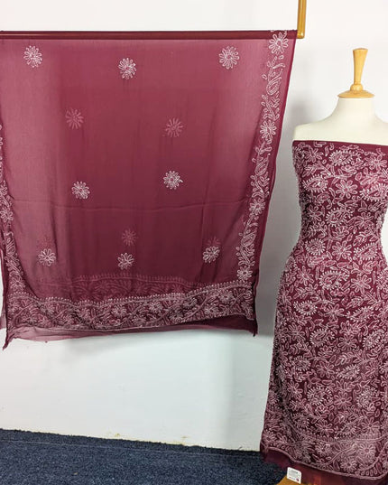 Handmade Full Jaal Chikankari Work Crinkle Chiffon Shirt Dupatta 2Pc Unstitched