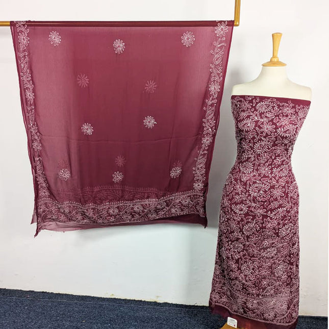 Handmade Full Jaal Chikankari Work Crinkle Chiffon Shirt Dupatta 2Pc Unstitched