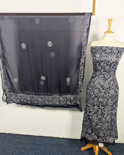 Handmade Full Jaal Chikankari Work Crinkle Chiffon Shirt Dupatta 2Pc Unstitched