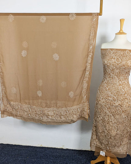 Handmade Full Jaal Chikankari Work Crinkle Chiffon Shirt Dupatta 2Pc Unstitched