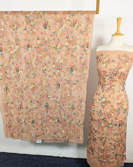 Chiffon with Multicolor Tarkashi + Kacha Tanka Work 2Pc Unstitched