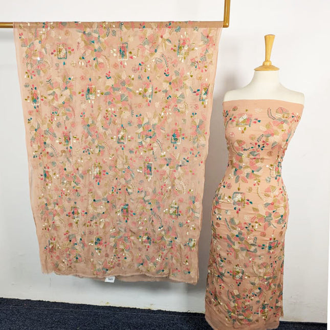 Chiffon with Multicolor Tarkashi + Kacha Tanka Work 2Pc Unstitched
