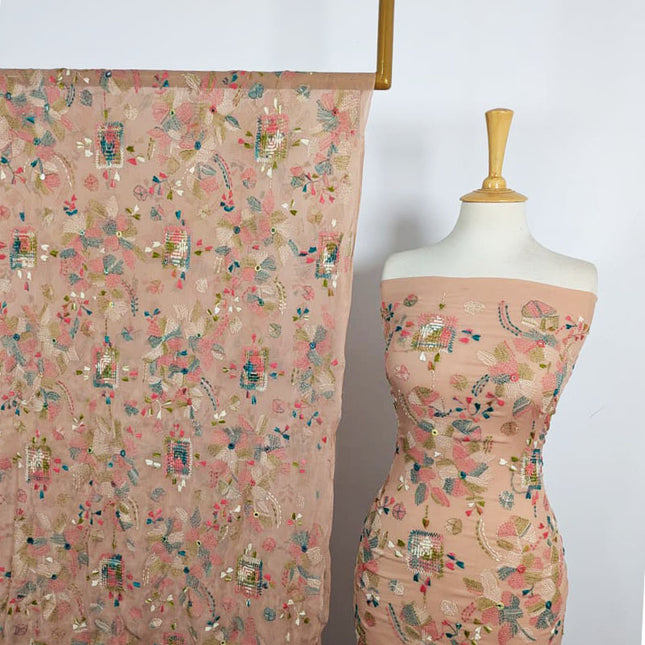 Chiffon with Multicolor Tarkashi + Kacha Tanka Work 2Pc Unstitched