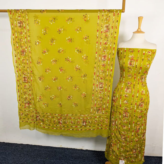 Fancy Chiffon with Multicolor Tarkashi + Kacha Tanka Work 2Pc Unstitched