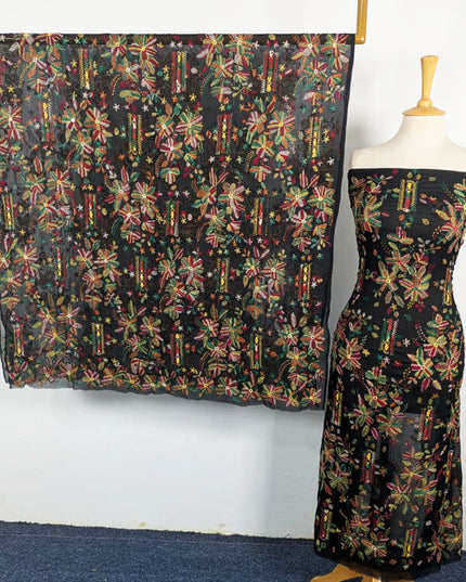Handmade Multicolor Tarkashi + Kacha Tanka Work Chiffon 2Pc Unstitched