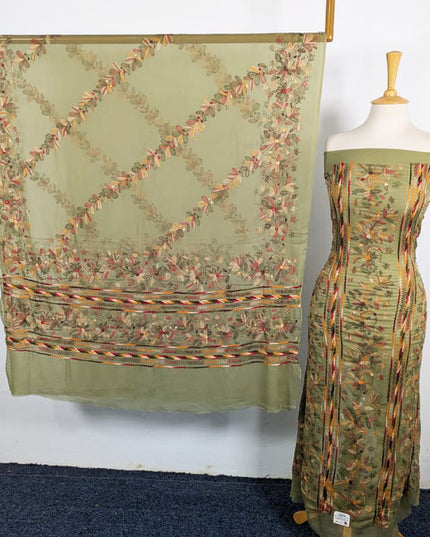 Chiffon with Multicolor Tarkashi + Kacha Tanka Work 2Pc Unstitched