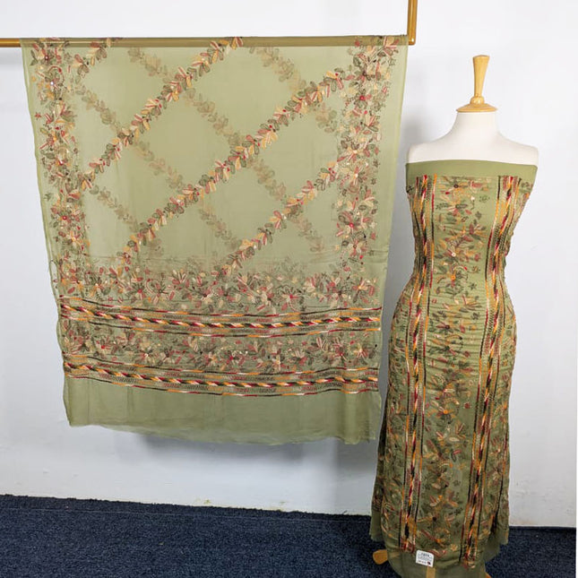 Chiffon with Multicolor Tarkashi + Kacha Tanka Work 2Pc Unstitched