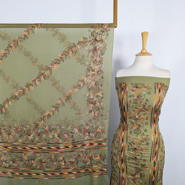 Chiffon with Multicolor Tarkashi + Kacha Tanka Work 2Pc Unstitched