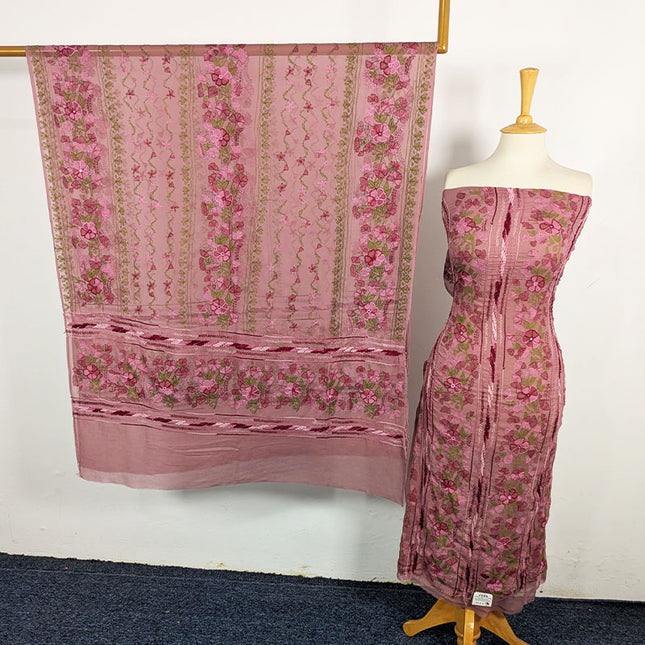 Fancy Chiffon with Multicolor Tarkashi + Kacha Tanka Work 2Pc Unstitched