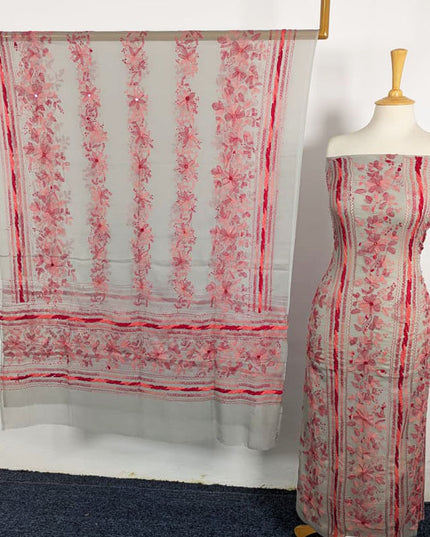 Handmade Multicolor Tarkashi + Kacha Tanka Work Chiffon 2Pc Unstitched