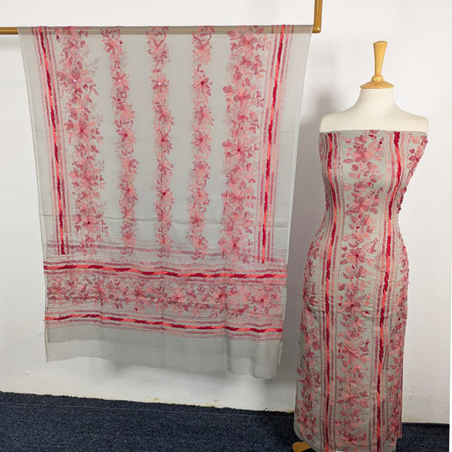 Handmade Multicolor Tarkashi + Kacha Tanka Work Chiffon 2Pc Unstitched