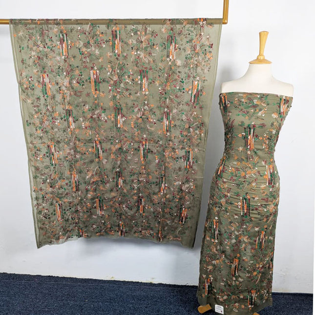 Handmade Multicolor Tarkashi + Kacha Tanka Work Chiffon 2Pc Unstitched