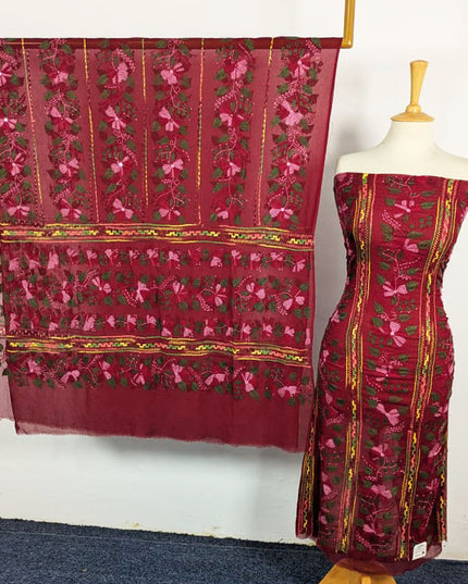Handmade Multicolor Tarkashi + Kacha Tanka Work Chiffon 2Pc Unstitched