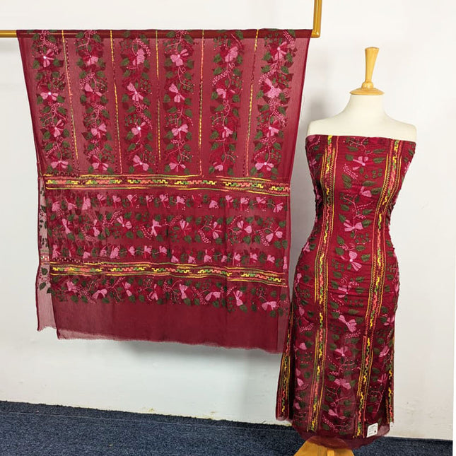Handmade Multicolor Tarkashi + Kacha Tanka Work Chiffon 2Pc Unstitched