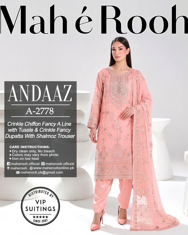 Embroidered Crinkle Chiffon with Fancy Crinkle Dupatta 3Pc - Mah e Rooh (Andaaz)