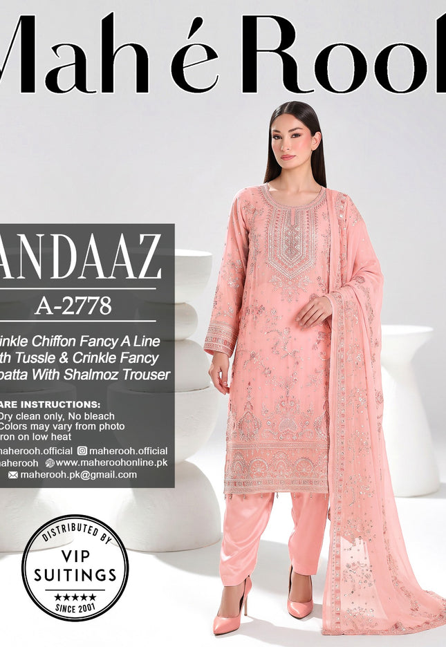 Embroidered Crinkle Chiffon with Fancy Crinkle Dupatta 3Pc - Mah e Rooh (Andaaz)