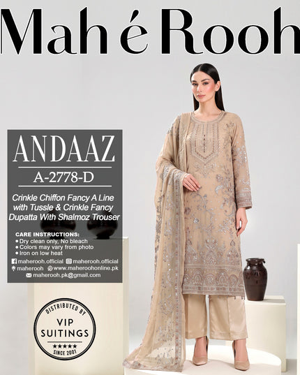 Embroidered Crinkle Chiffon with Fancy Crinkle Dupatta 3Pc - Mah e Rooh (Andaaz)