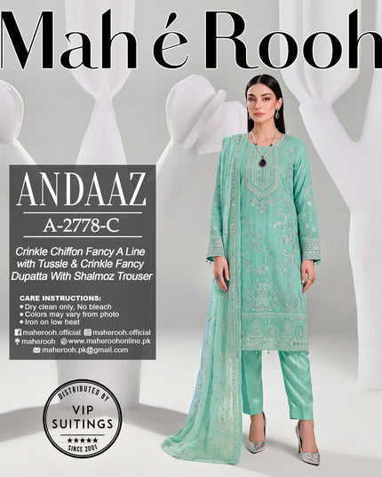 Embroidered Crinkle Chiffon with Fancy Crinkle Dupatta 3Pc - Mah e Rooh (Andaaz)