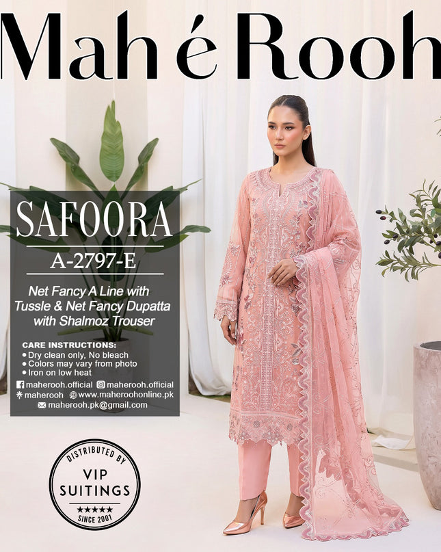 Exclusive Embroidered Net with Fancy Net Dupatta 3Pc - Mah e Rooh (Safoora)
