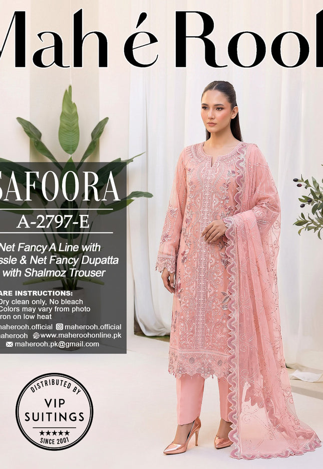 Exclusive Embroidered Net with Fancy Net Dupatta 3Pc - Mah e Rooh (Safoora)