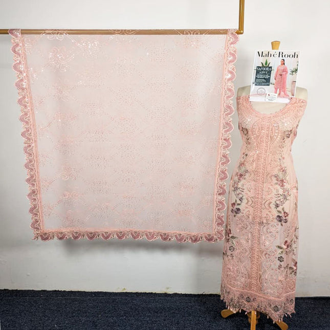 Exclusive Embroidered Net with Fancy Net Dupatta 3Pc - Mah e Rooh (Safoora)
