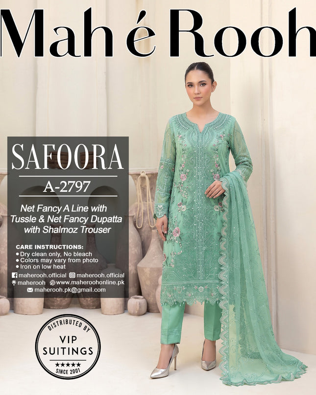 Exclusive Embroidered Net with Fancy Net Dupatta 3Pc - Mah e Rooh (Safoora)