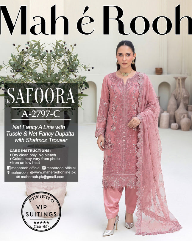 Exclusive Embroidered Net with Fancy Net Dupatta 3Pc - Mah e Rooh (Safoora)