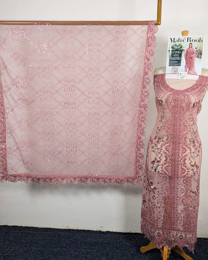 Exclusive Embroidered Net with Fancy Net Dupatta 3Pc - Mah e Rooh (Safoora)