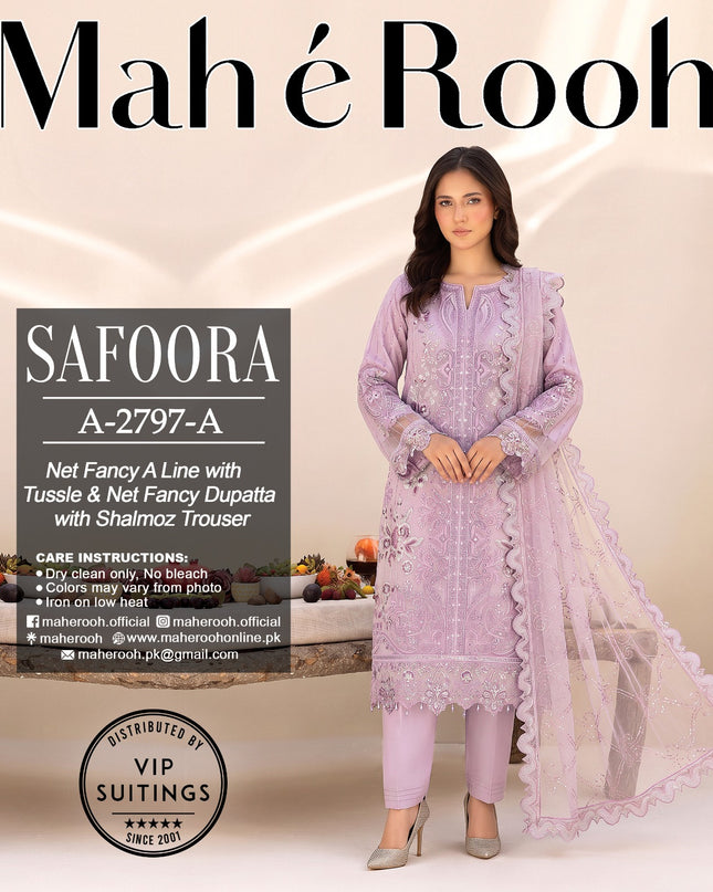 Exclusive Embroidered Net with Fancy Net Dupatta 3Pc - Mah e Rooh (Safoora)