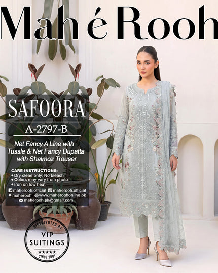 Exclusive Embroidered Net with Fancy Net Dupatta 3Pc - Mah e Rooh (Safoora)