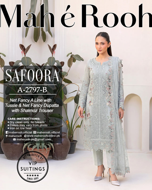 Exclusive Embroidered Net with Fancy Net Dupatta 3Pc - Mah e Rooh (Safoora)