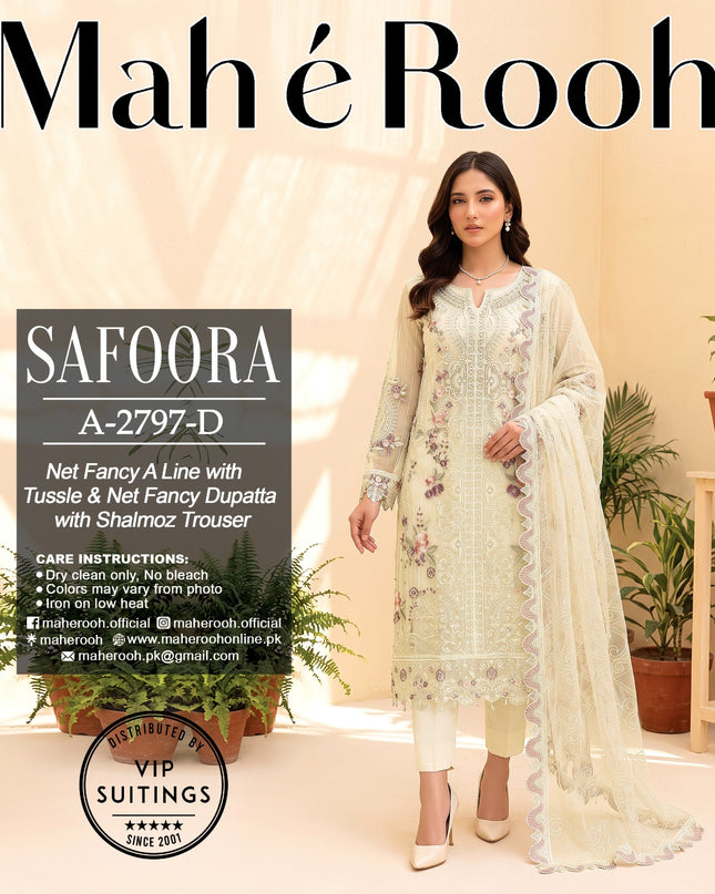 Exclusive Embroidered Net with Fancy Net Dupatta 3Pc - Mah e Rooh (Safoora)