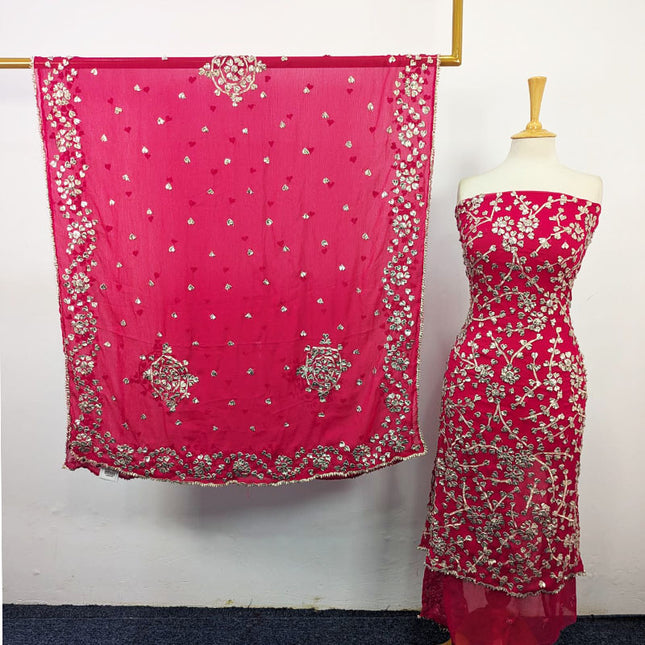 Fancy Chiffon with Full Jaal Gotta Work Shirt & 4 Sided Border Dupatta 2Pc Unstitched