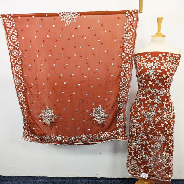 Fancy Chiffon with Full Jaal Gotta Work Shirt & 4 Sided Border Dupatta 2Pc Unstitched