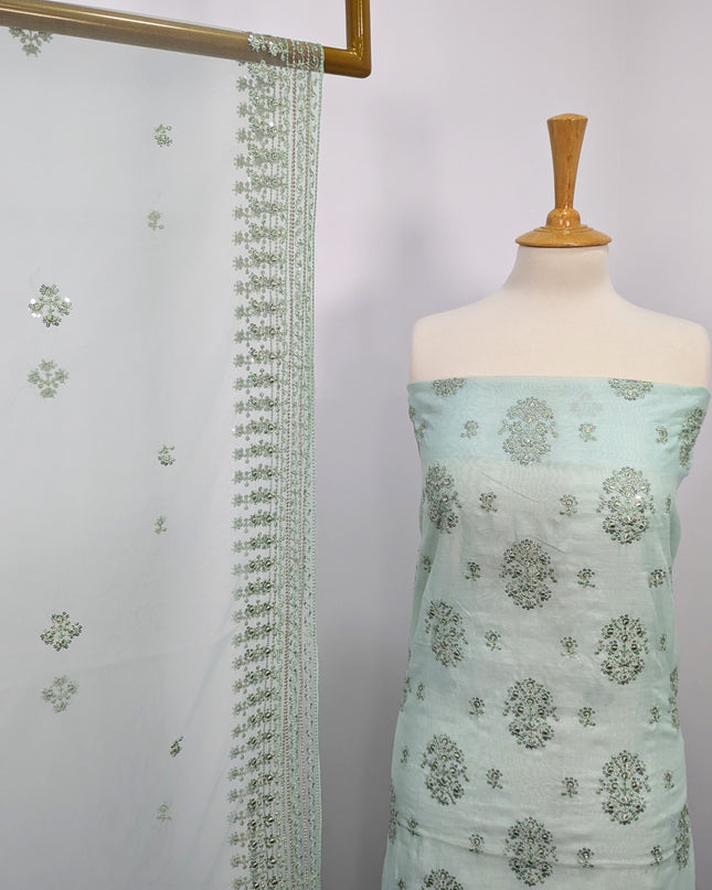 Fancy Embroidered Khaadi Net Unstitched Suits