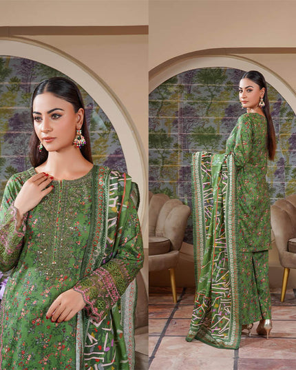 3PC Stitched Embroidered Cotton Lawn