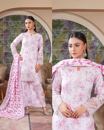 3PC Stitched Embroidered Cotton Lawn