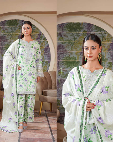 3PC Stitched Embroidered Cotton Lawn