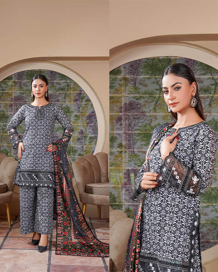 3PC Stitched Embroidered Cotton Lawn