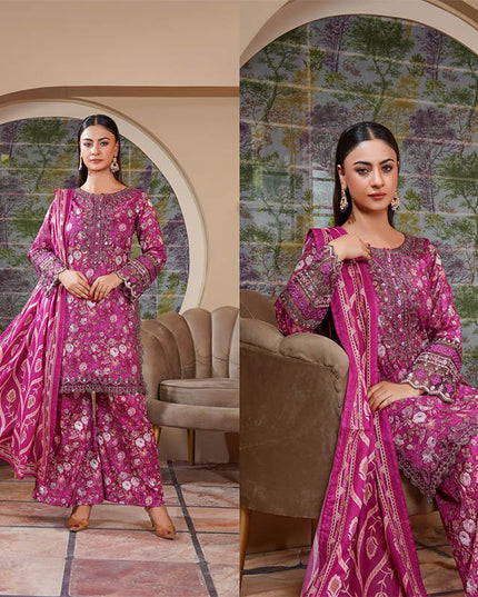 3PC Stitched Embroidered Cotton Lawn