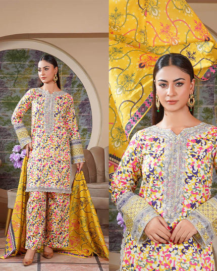 3PC Stitched Embroidered Cotton Lawn