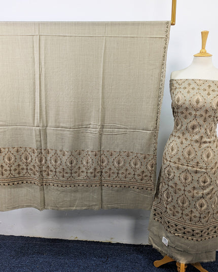 Exquisite Wool Pashmina with Indian Karhai Work 3Pc Unstitched