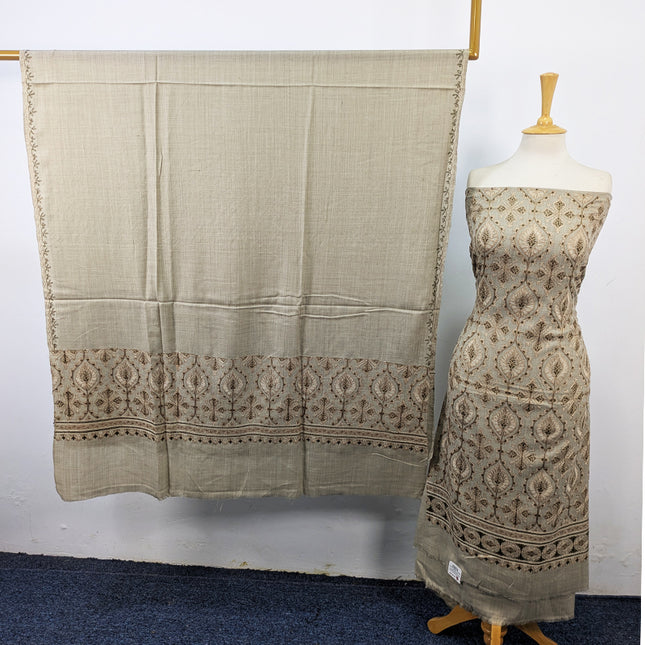 Exquisite Wool Pashmina with Indian Karhai Work 3Pc Unstitched