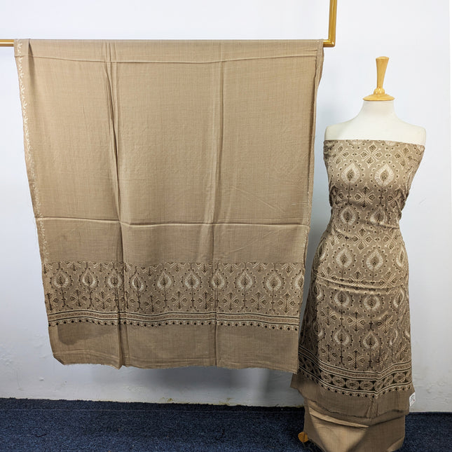 Exquisite Wool Pashmina with Indian Karhai Work 3Pc Unstitched