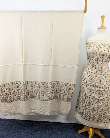 Exquisite Wool Pashmina with Indian Karhai Work 3Pc Unstitched
