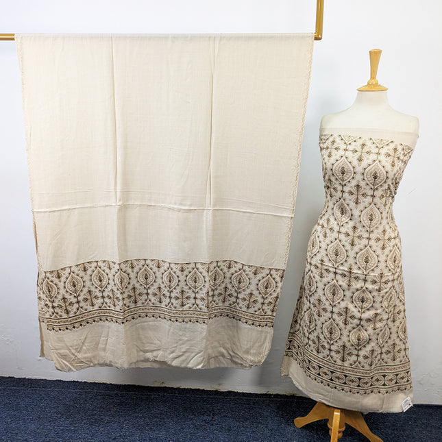 Exquisite Wool Pashmina with Indian Karhai Work 3Pc Unstitched
