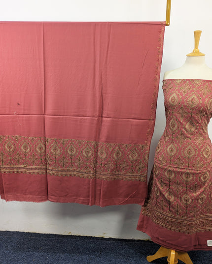Exquisite Wool Pashmina with Indian Karhai Work 3Pc Unstitched