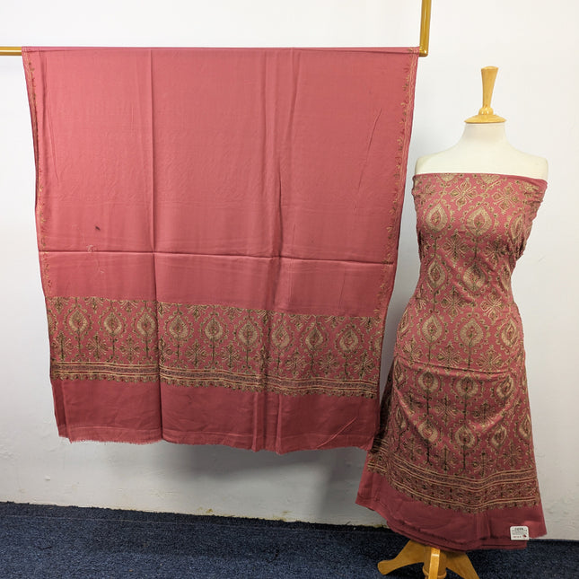 Exquisite Wool Pashmina with Indian Karhai Work 3Pc Unstitched
