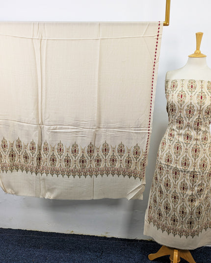 Fancy Wool Pashmina with Indian Karhai Work 3Pc Unstitched